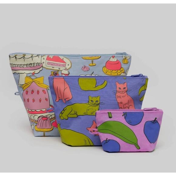 NEW! Baggu GO POUCH 3-PIECE SET in “Still Life”‎ Limited Ed. Recycled Nylon Bags - Picture 1 of 9